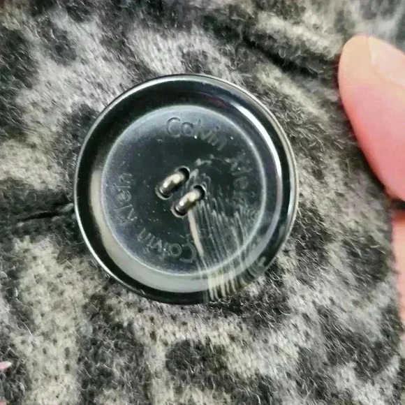 Size 8 Calvin Klein Gray Leopard Cheetah Print Button Wool Wrap Coat With Belt - Picture 5 of 6